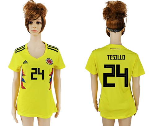 Women's Colombia #24 W.Tesillo Home Soccer Country Jersey